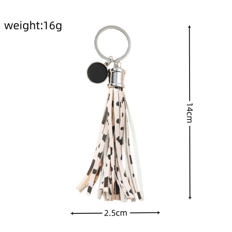 Wholesale PU Cow Pattern Tassel Keychain